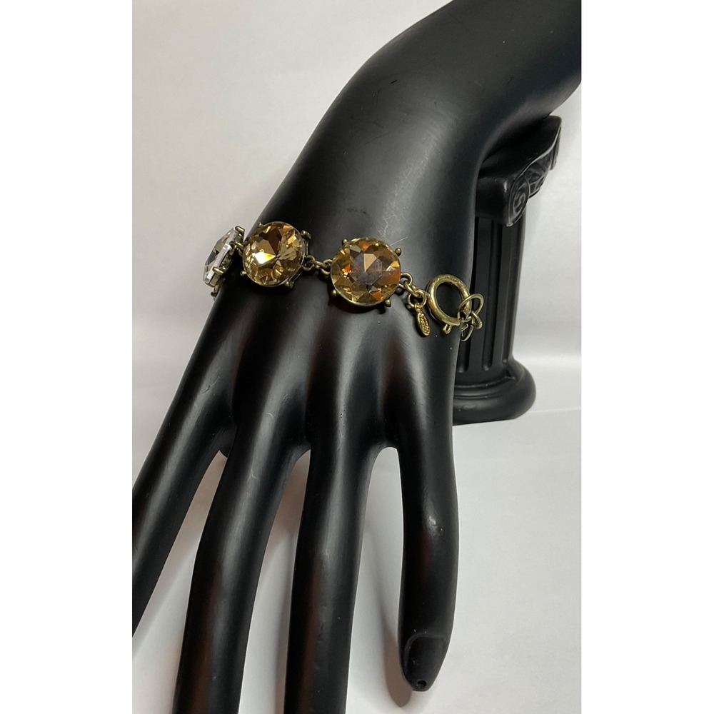 Kirks Folly Link Bracelet Antique-finish/Warm Gold-tone Champagne Crystals 7" - Picture 5 of 10
